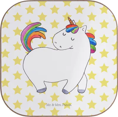 Produktbild von Mr. & Mrs. Panda Tischuntersetzer Einhorn Stolzieren - Weiß - Geschenk, gläseruntersetzer, Reiter, Untersetzer Glas, Holzuntersetzer, Reiten, Unicorn, Coaster, für Gläser