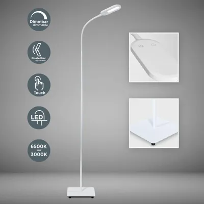 Immagine prodotto di B.K.Licht Lampada da terra LED, piantana dimmerabile su 4 livelli, luce calda neutra o fredda, altezza duso 1,28m, LED integrati 8W, 600Lm, orientabile, lampada a stelo touch moderna, bianca IP20