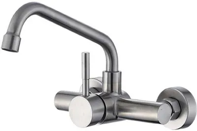 Immagine prodotto di Rubinetto da cucina a parete, rubinetto da cucina in acciaio inossidabile con rotazione a 360 gradi, miscelatore per acqua calda e fredda, montaggio a parete per cucina e bagno