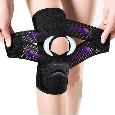 Produktbild von Kniebandage mit Federstütze, Meniskus Kniebandage mit Silikon Polster, verstellbare Knieorthese für Sport, Laufen, Basketball & Fitness