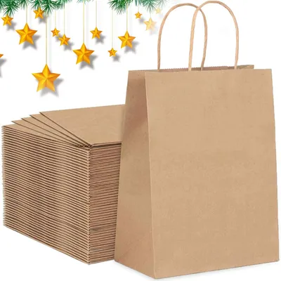 Immagine prodotto di Set di 45 sacchetti regalo in carta kraft con manico - Marrone - 21 x 15 x 8 cm