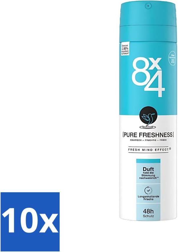 8x4 8 x 4 Deospray - Nr.19 Pure Frische - Deodorant - Erfrischender Duft - 150 ml - Vorteilspack - 10 Stücke 8721410