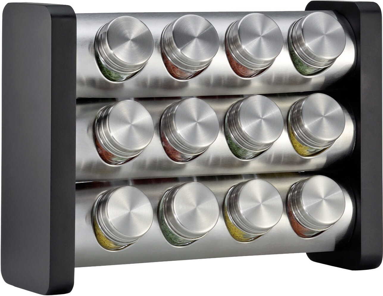 SWOMMOLY Portaspezie con 24 barattoli rotondi vuoti per spezie, 396 etichette per spezie con pennarello a gesso e imbuto, set completo, portaspezie per armadio, controsoffitto o montaggio a parete