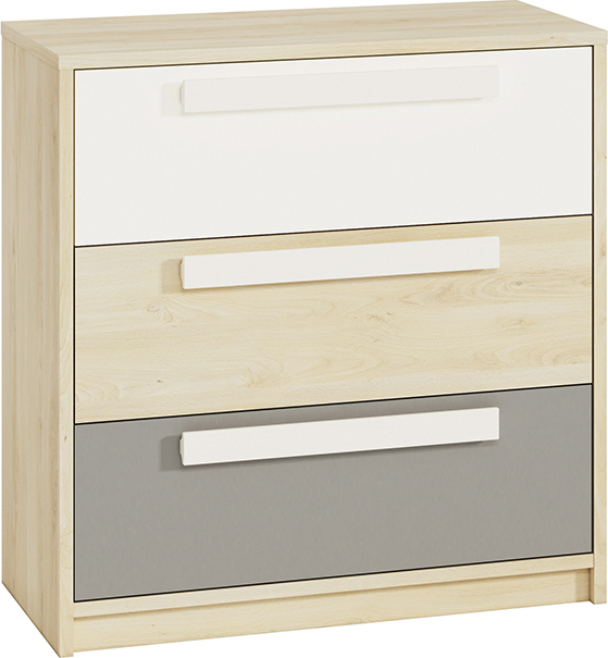 Lomadox Kinderzimmer Kommode Fjord Buche Nb. DARDA-131 mit Fronten in weiß und platingrau, B/H/T: ca. 92/94/40 cm DROP1001-001
