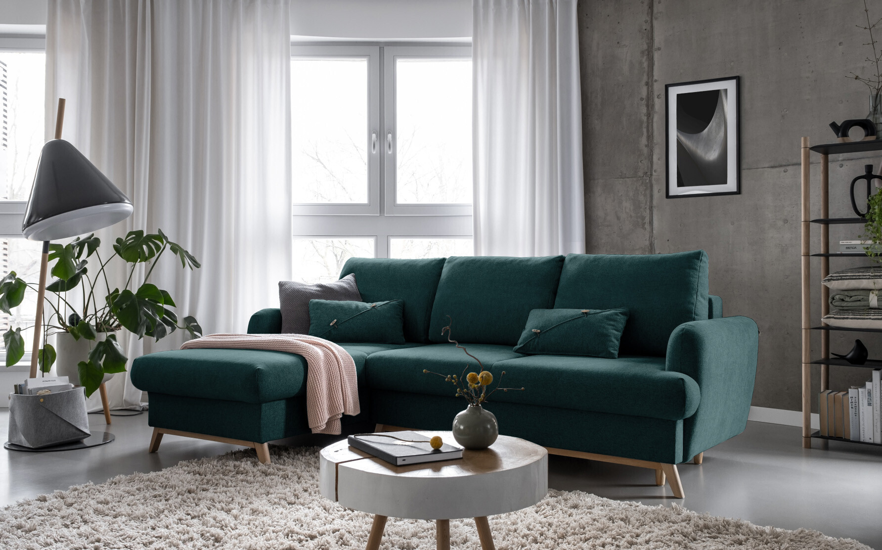 Ecksofa Scandic Lagom mit Bettfunktion - MAS-408 Türkis Ausrichtung Links
