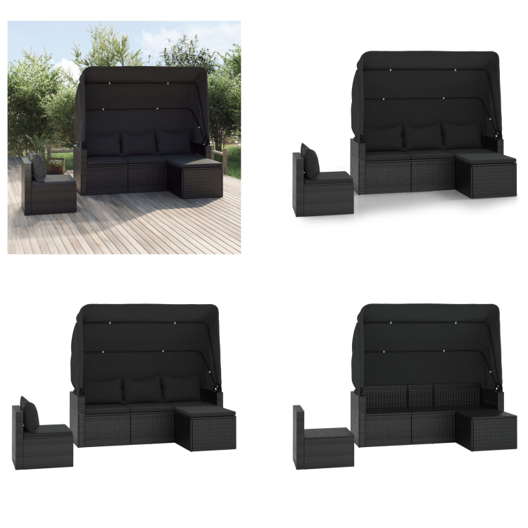 vidaXL 4 ks záhradná sedacia súprava s vankúšmi čierny polyratan - záhradná sedacia súprava - záhradné sedacie súpravy - vonkajšia sedacia súprava - sedacia súprava terasa