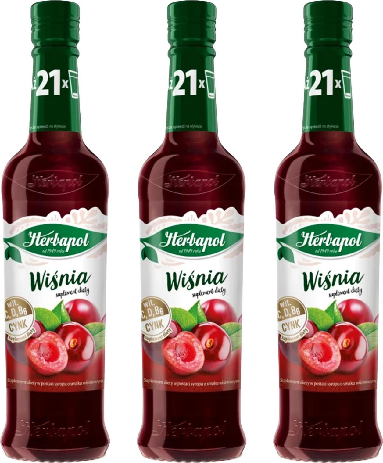 Herbapol Kirsch Sirup 3x 420ml - Getränkesirup für Wasser Fruchtsirup Vitamin C