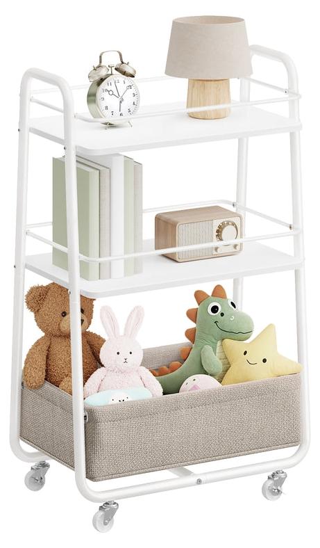 BellaFurn 3-laags rolwagen met stoffen mand | Wolkenwit-kameelbruin | 30x43x81 cm LRC001WB01