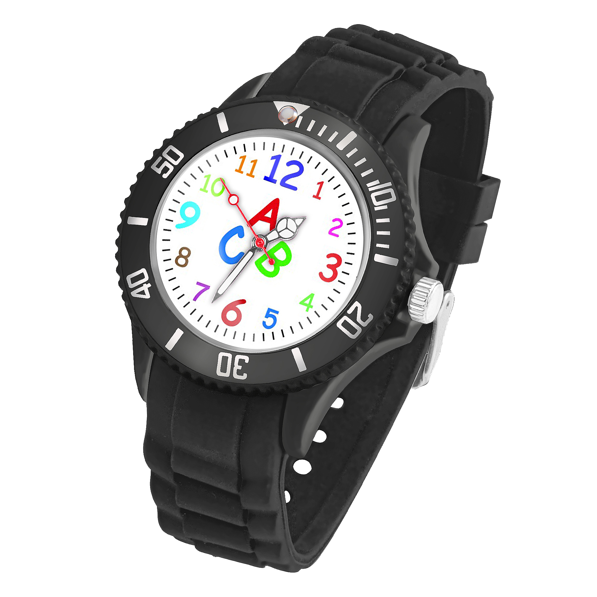 Taffstyle Bunte Silikonuhr Kinder Armbanduhr Schüler Schulanfang Lernuhr Zahlen Uhr - Schwarz
