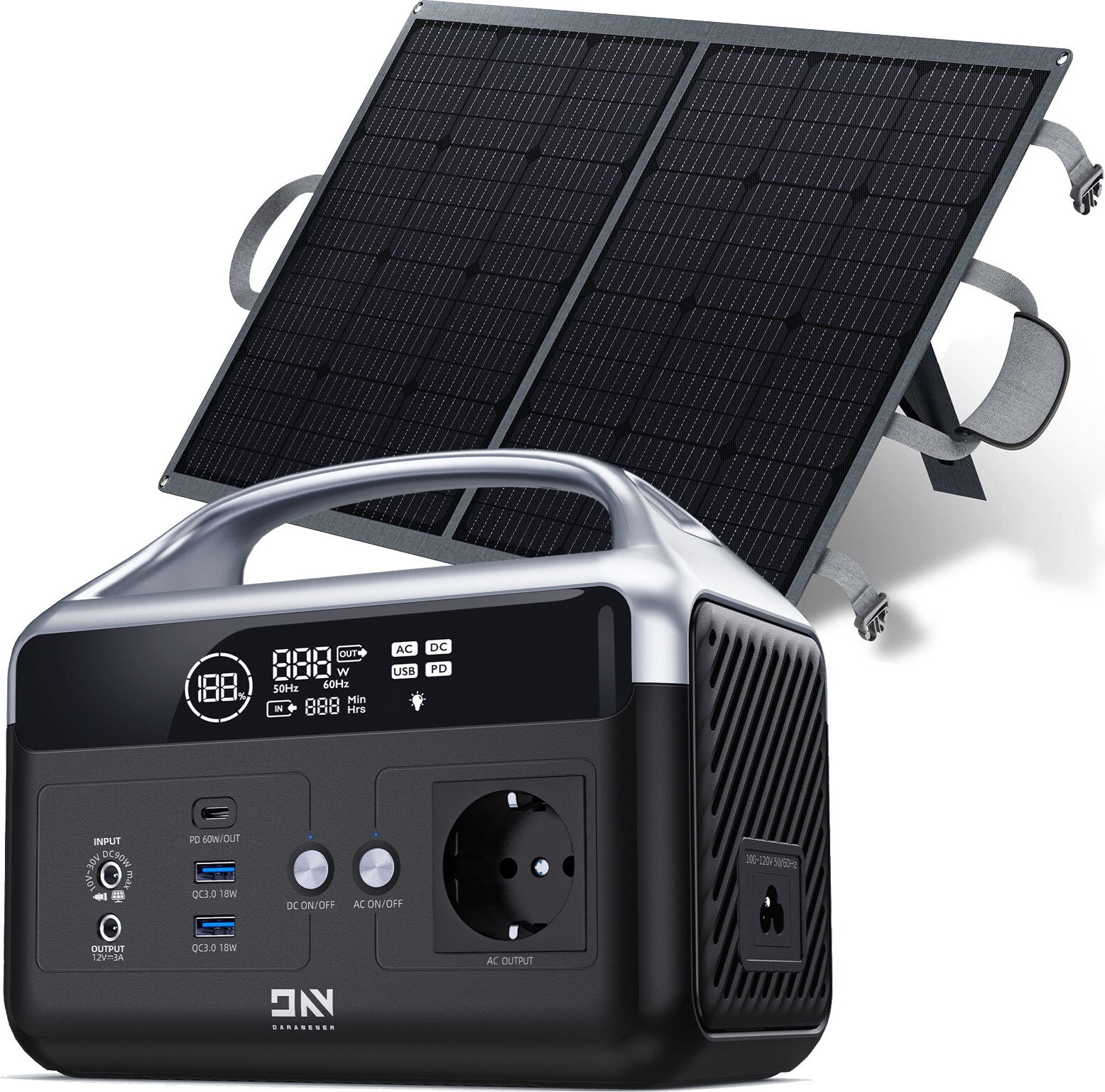 DaranEner 300W prenosná Napájacia stanica Powerstation 179,2Wh Solárny generátor nabíjačka Generátor energie Solárne úložisko so 100W solárnym panelom