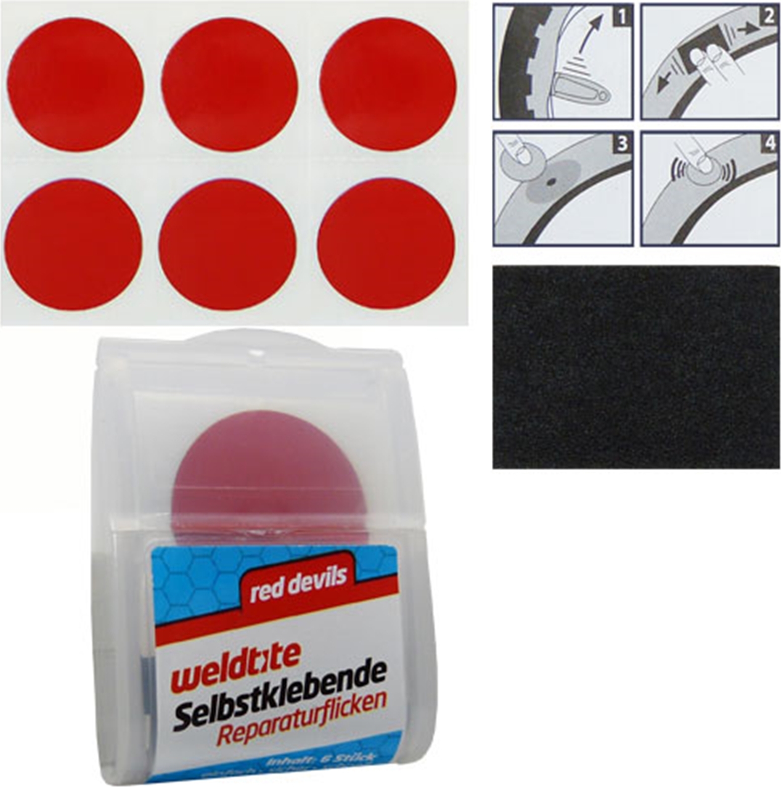 Fasi Flickzeug Red Devils, Weldtite, 1 Packung mit 6 Flicken 206122007