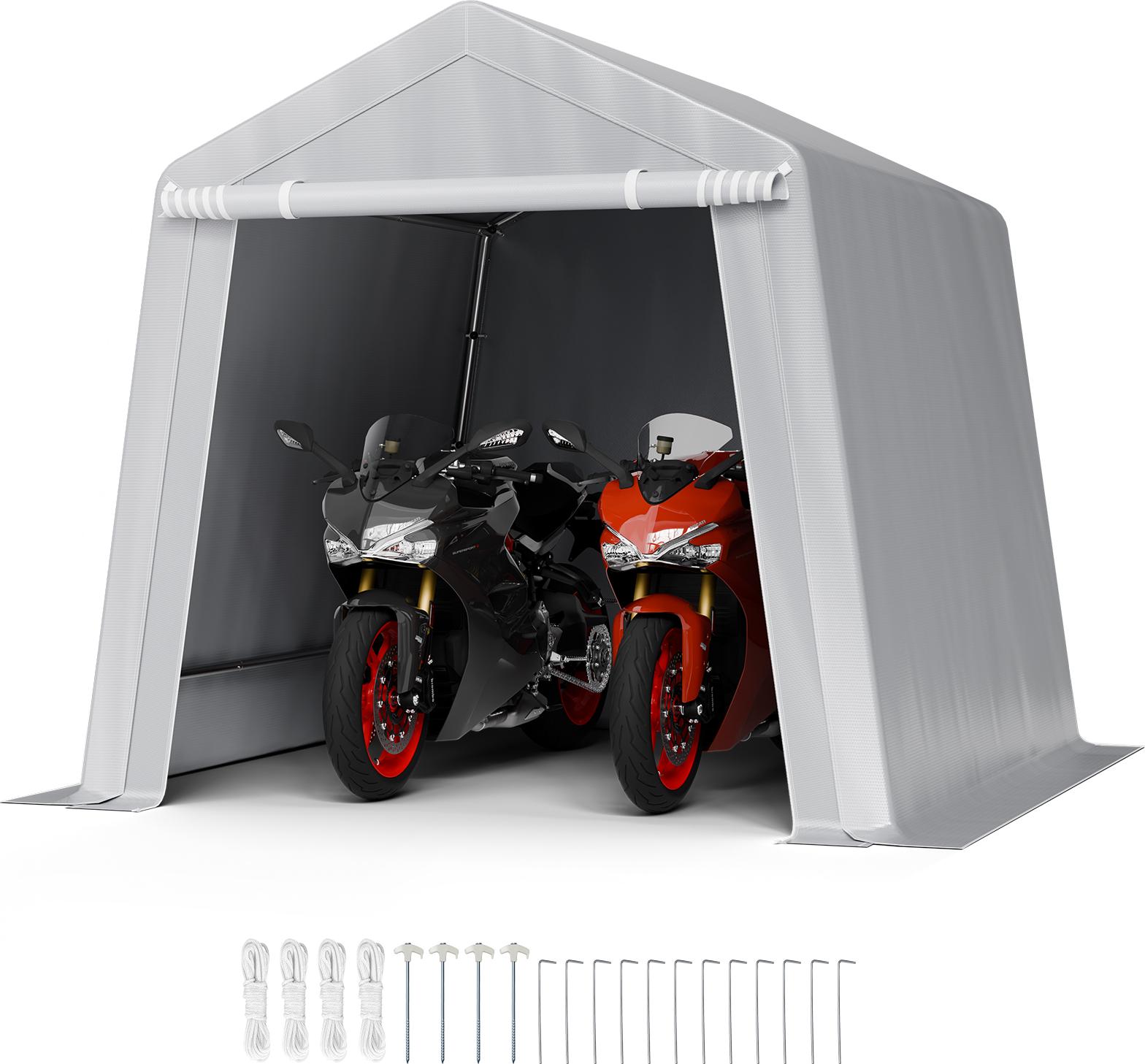 VEVOR prístrešok na náradie, 243,8x243,8x229cm, PE garážový stan, prístrešok na náradie, garáž na bicykle, záhradný prístrešok, prístrešok na auto, prístrešok na bicykle, garáž na motorku, kosačku, bicykel, sivá farba
