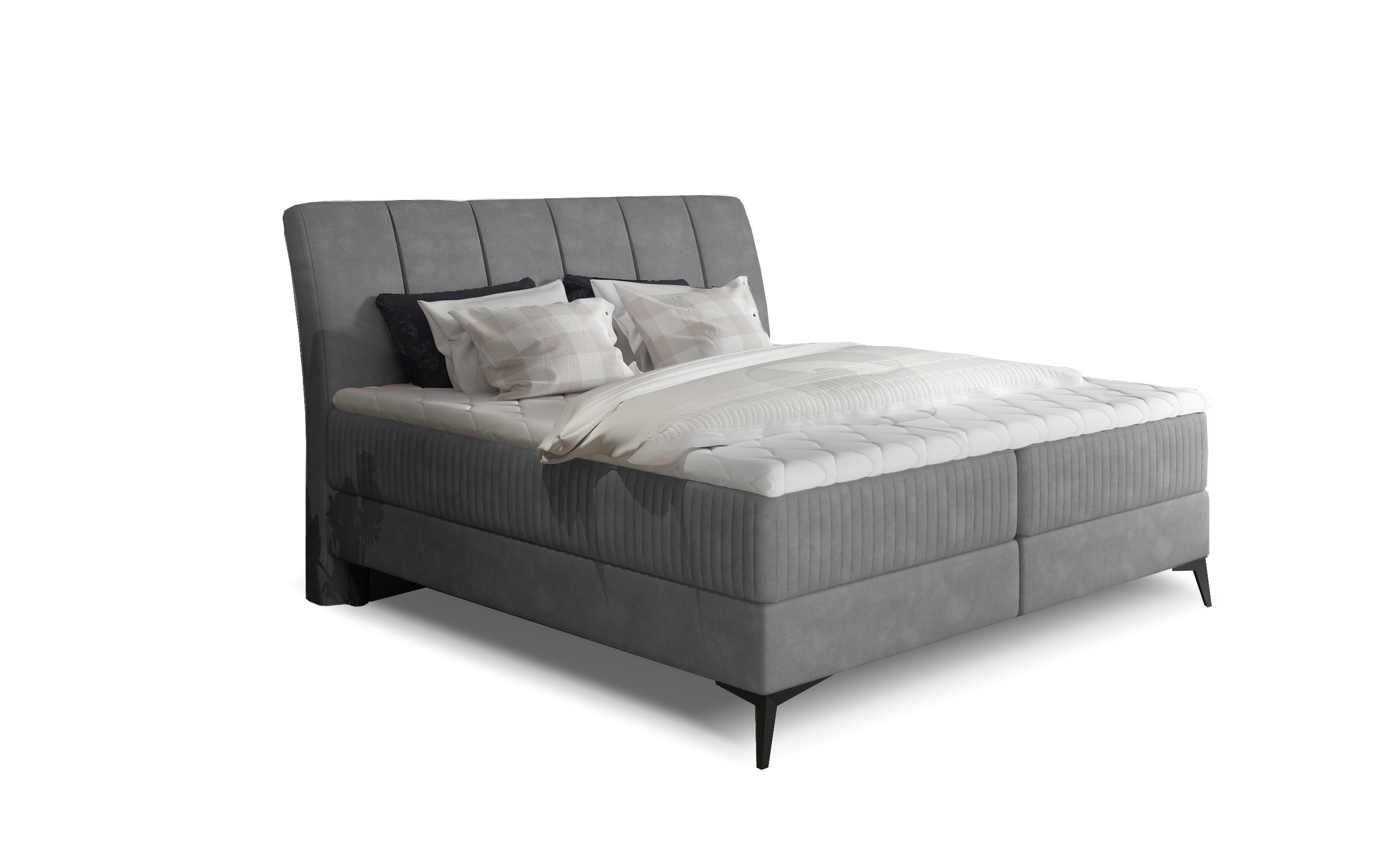 MOB, Manželská posteľ Boxspring 180 cm - Alberto (sivá) (s matracmi)