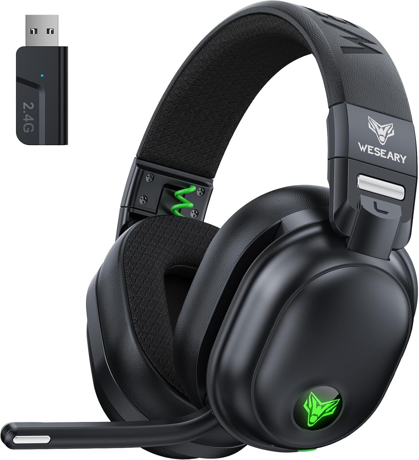 WESEARY WG3 Bluetooth Headset, 2,4G Wireless Gaming Headset mit Mikrofon für PS5, PS4, PC, Switch, Mac, Faltbarer Surround Sound Noise Cancelling Kopfhörer