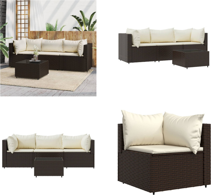 vidaXL 4 tlg. Garten Lounge Set mit Kissen Braun Poly Rattan - Garten Lounge Set - Garten Lounge Sets - Outdoor Lounge Set - Lounge Set Terrasse