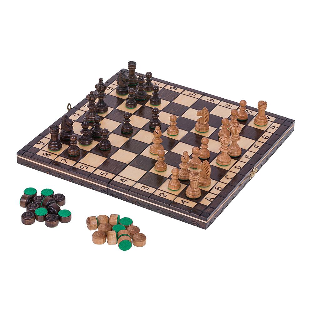 SQUARE - Brettspiel aus Holz 2-1 - Schach + Dame - Schachbrett - 35 x 35 cm - Schachspiele 2800