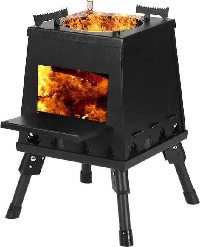 Prenosný vonkajší kempingový varič na drevo 22 cm - Mini skladací varič na drevo, odnímateľný horák na drevo na kempovanie, piknik, záhradu a grilovanie