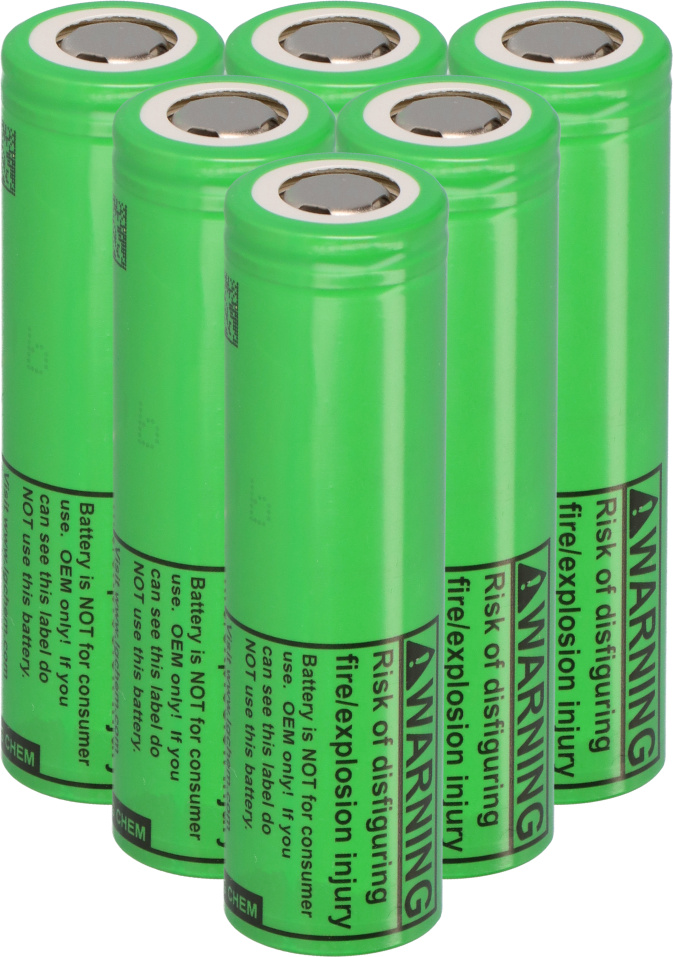 Akkuman 6x LG INR18650-MJ1 3,7V 3500mAh 10A unprotected flat Top 359
