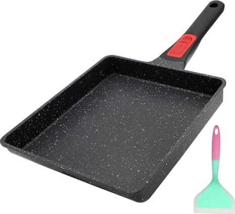 Aikenbbkk Tamagoyaki Pan, großer japanischer Omlette-Pfanne abnehmbares Griff, 23 x 21 cm, Nicht-Stick-Tamagoyaki, Ofen-Geschirrspüler sicher (schwarz