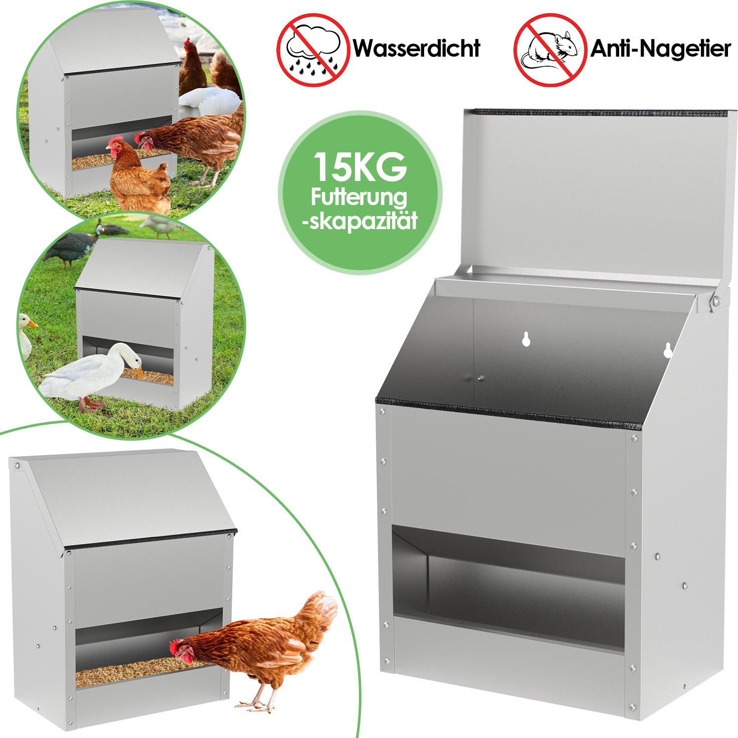 Produktbild von Peviasot Futterautomat Für Hühner 4,5 Kg – Verzinkter Stahl, Mit Klappdeckel, Wandhalterung & Zubehör