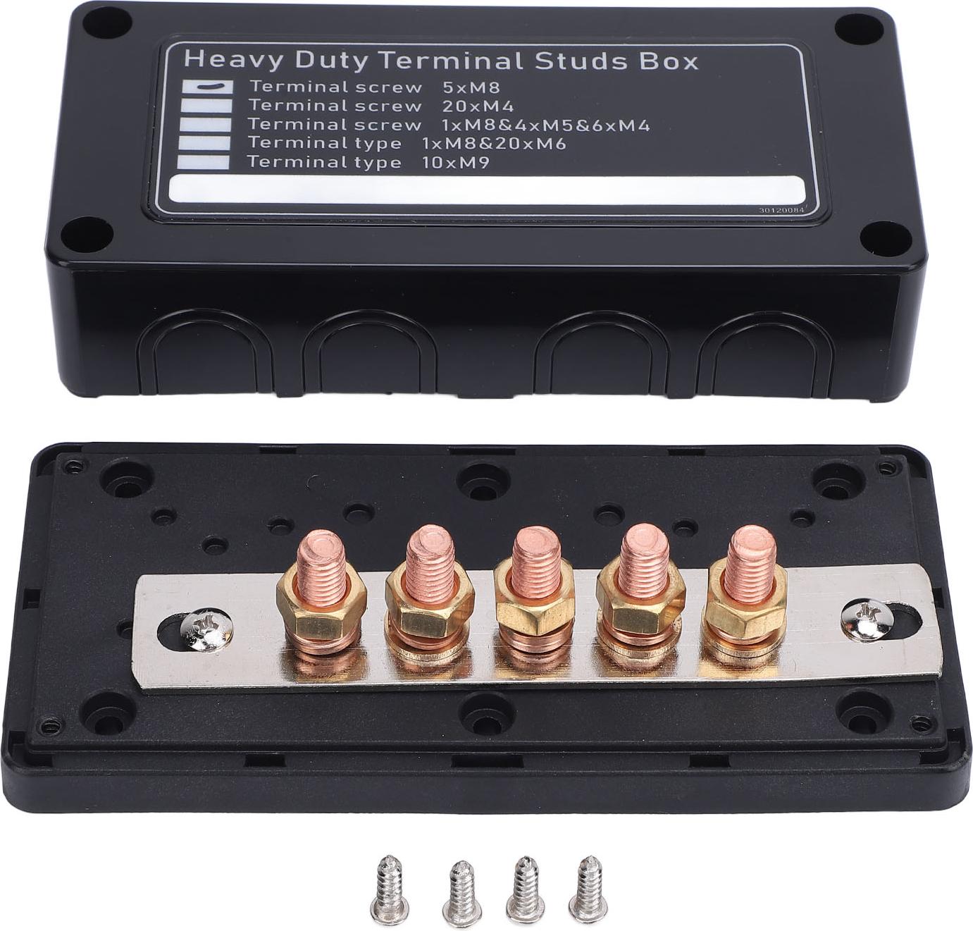 Gistuch 5 -Wege -Leistungsverteilungsblock DC48V 300A M8 x Hochleistungsverbindung Marine Battery Bus Bar für Fahrzeuge Boote RVS Schwarz: Negative Linie