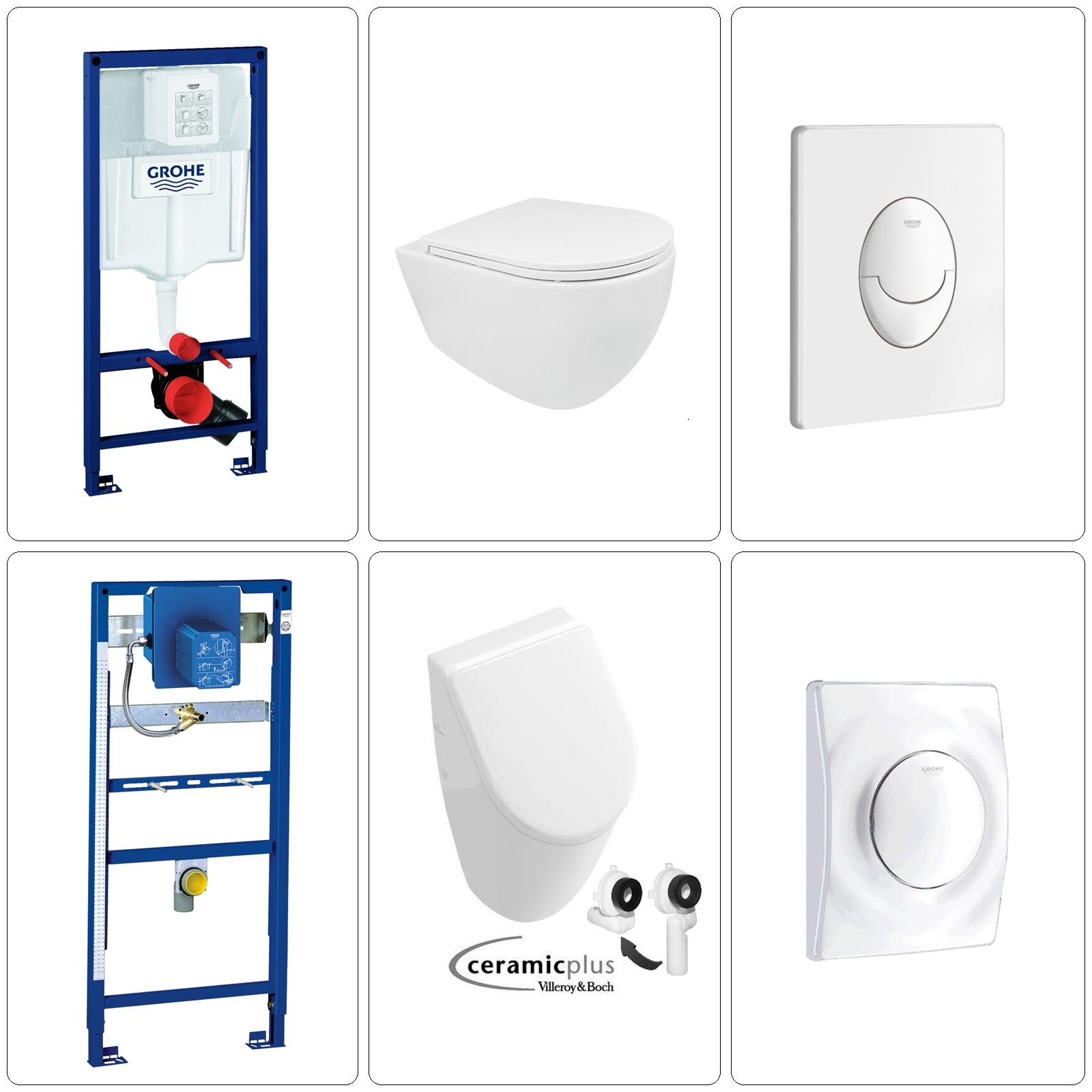 BB INFINITY Wand WC spülrandlos mit Villeroy & Boch Subway Urinal inklusive Grohe Zubehör, weiß IFYSubSet13W