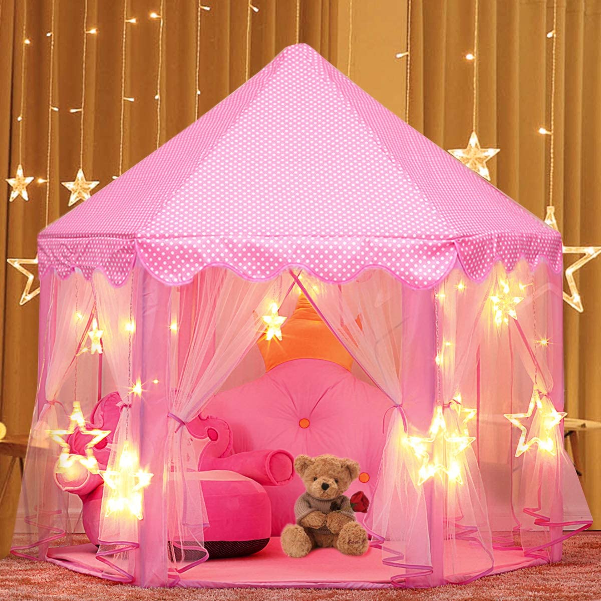 Tragbares Princess Castle Zelt mit Star LED Lichter Außen Indoor Kinder Aktivitä 