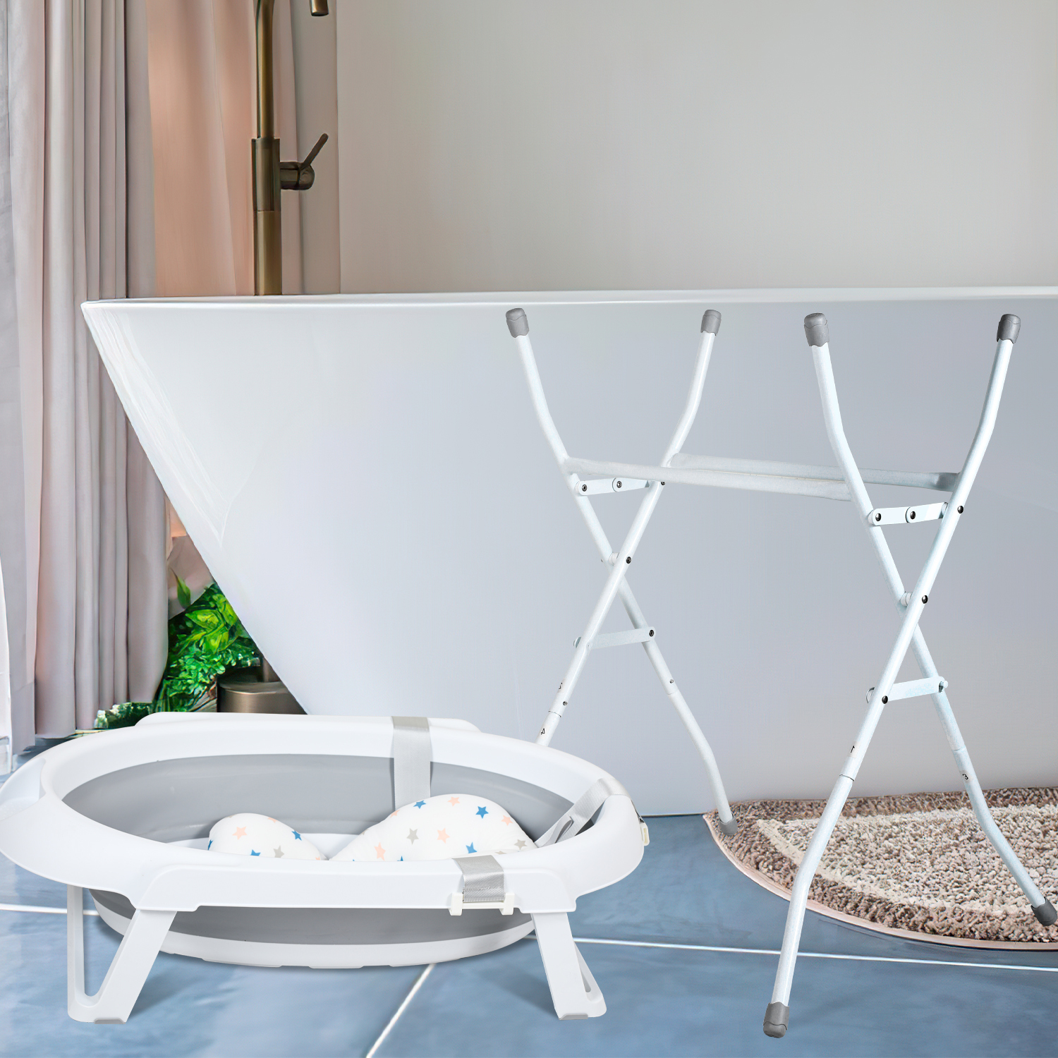 HENGDA Baby Badewanne Set mit Gestell und Badewannensitz - für Neugeborene und Babys RL-BB9666-1-HDq