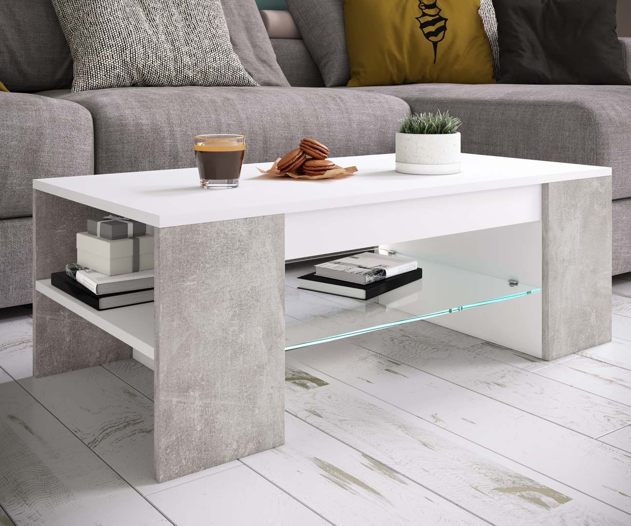 VCM Holz Couchtisch mit ESG-Sicherheitsglas | Sofatisch mit ausreichend Stauraum | Maße ca. H. 35 x B. 100 x T. 50 cm | Wohnzimmertisch - Tunas 917672