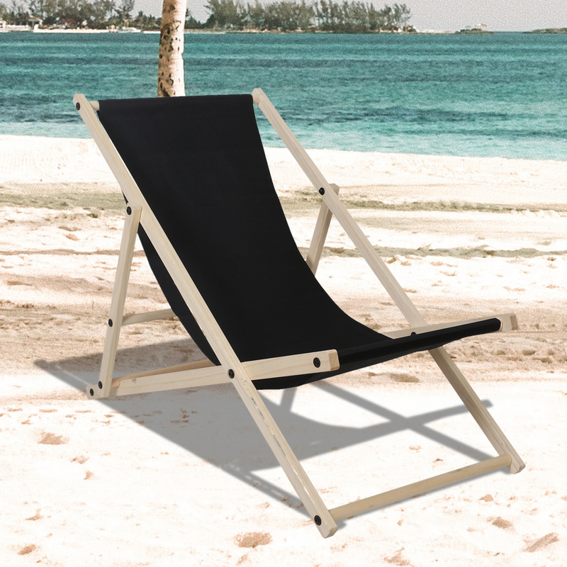 SWANEW Deck Chair Camping Chair Wood Folding Garden Chair Foldable Foldable Fabric Deck Black