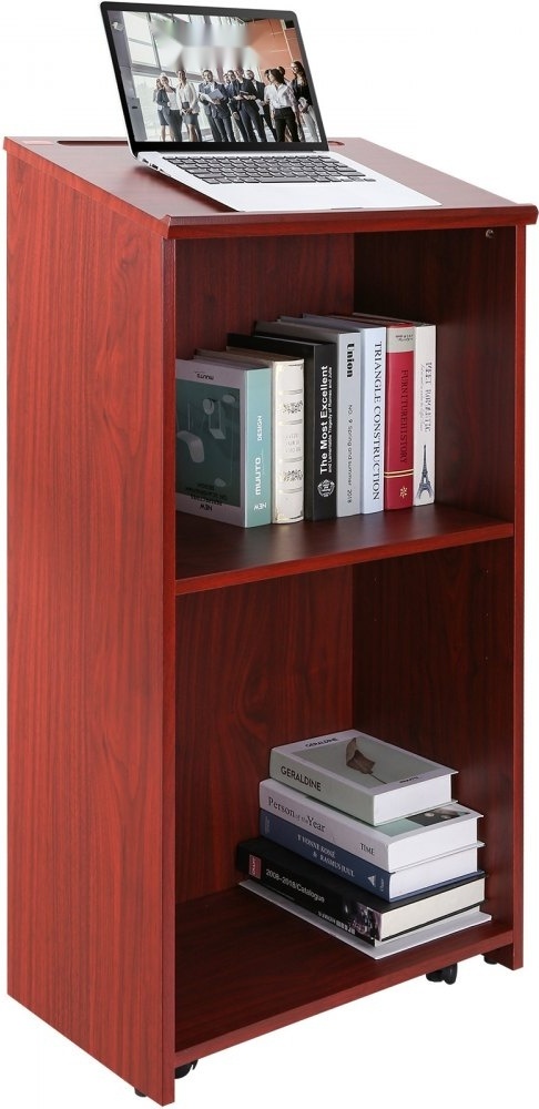 Podium Stand 47'' - Premium Hostessenständer mit Rollen und Ablagefach in Braunfarben