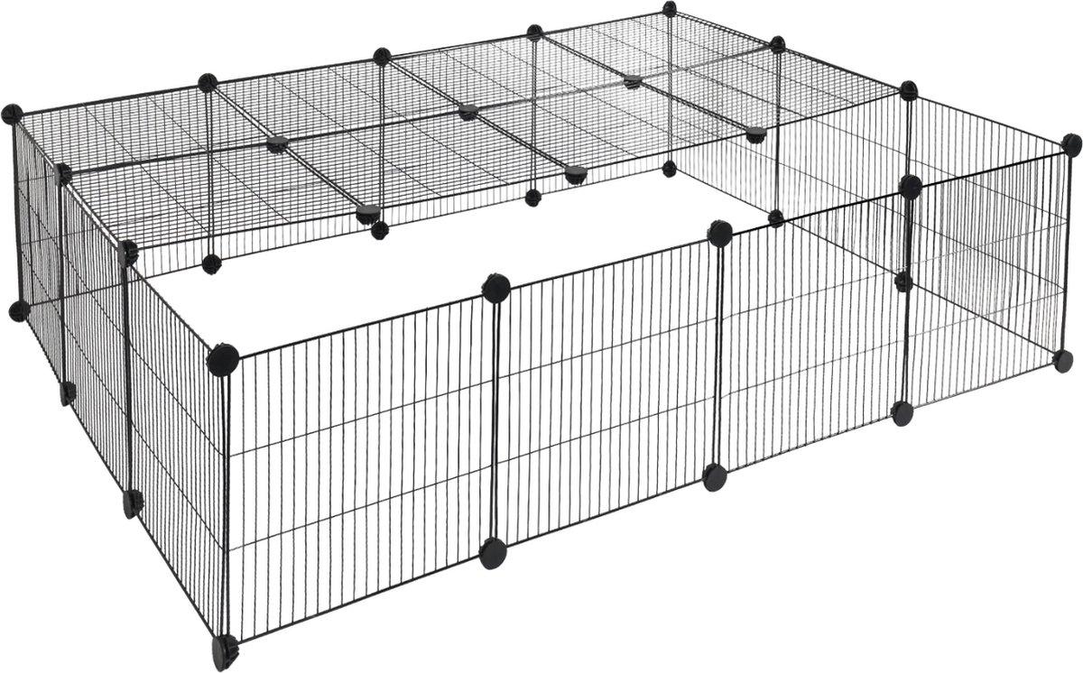 Happyment Tiergehege Vida – Extra hohes Kleintiergehege – Verstellbar – Kaninchengehege – Hühnergehege – Welpengehege – Katzengehege – Schwarz – 70 x 70 x 105 cm