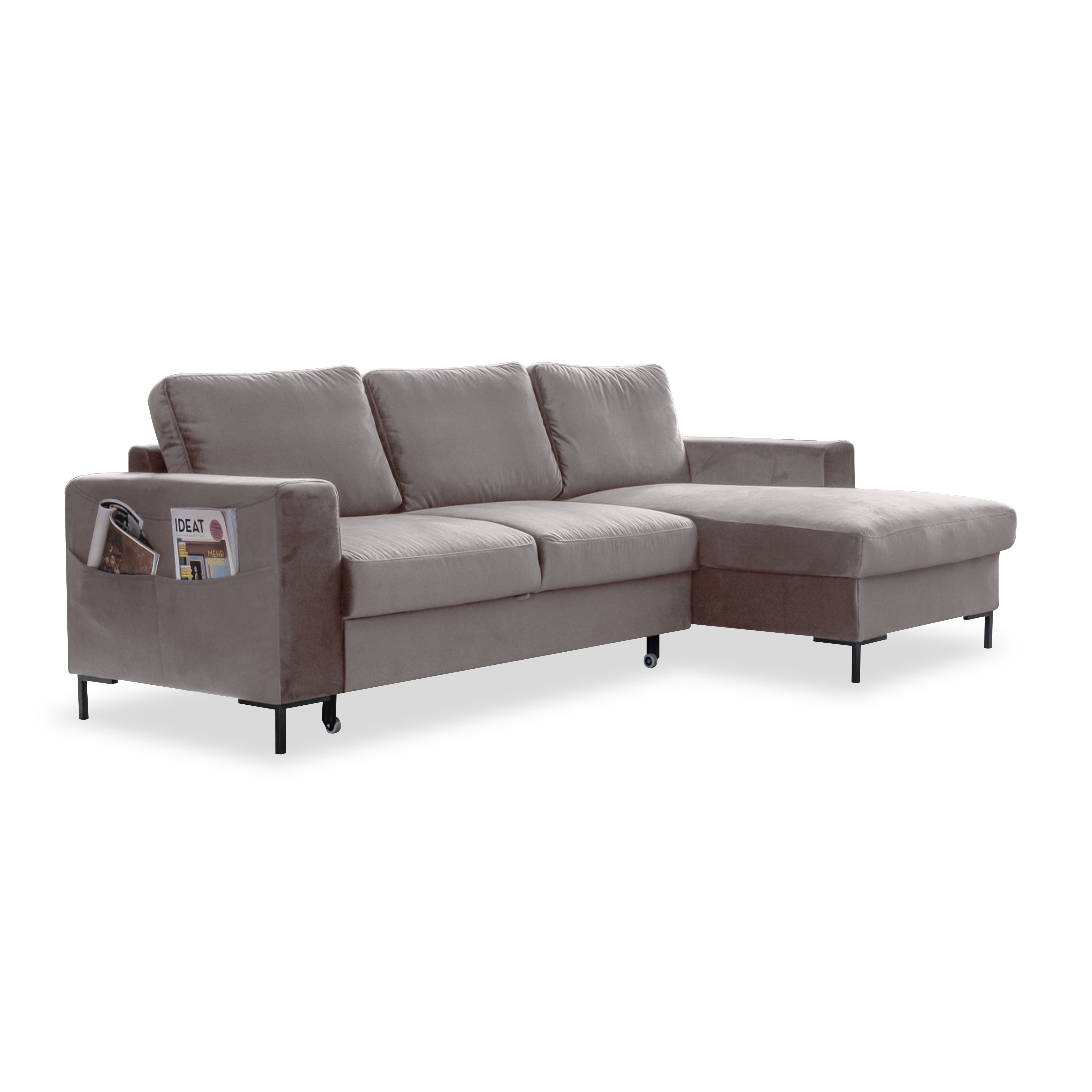 Ecksofa Lofty Lilly mit Bettfunktion Velours PAR-03 Dunkelbeige Ausrichtung Rechts