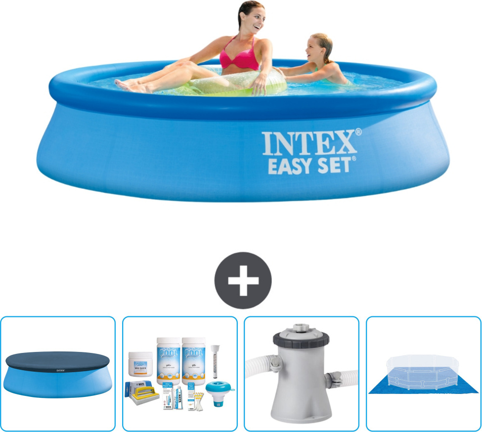 Okrúhly nafukovací bazén Intex Easy Set - 244 x 61 cm - modrý - obsahuje kryciu plachtu - balík na údržbu - filtračné čerpadlo pre bazén - krycia plachta