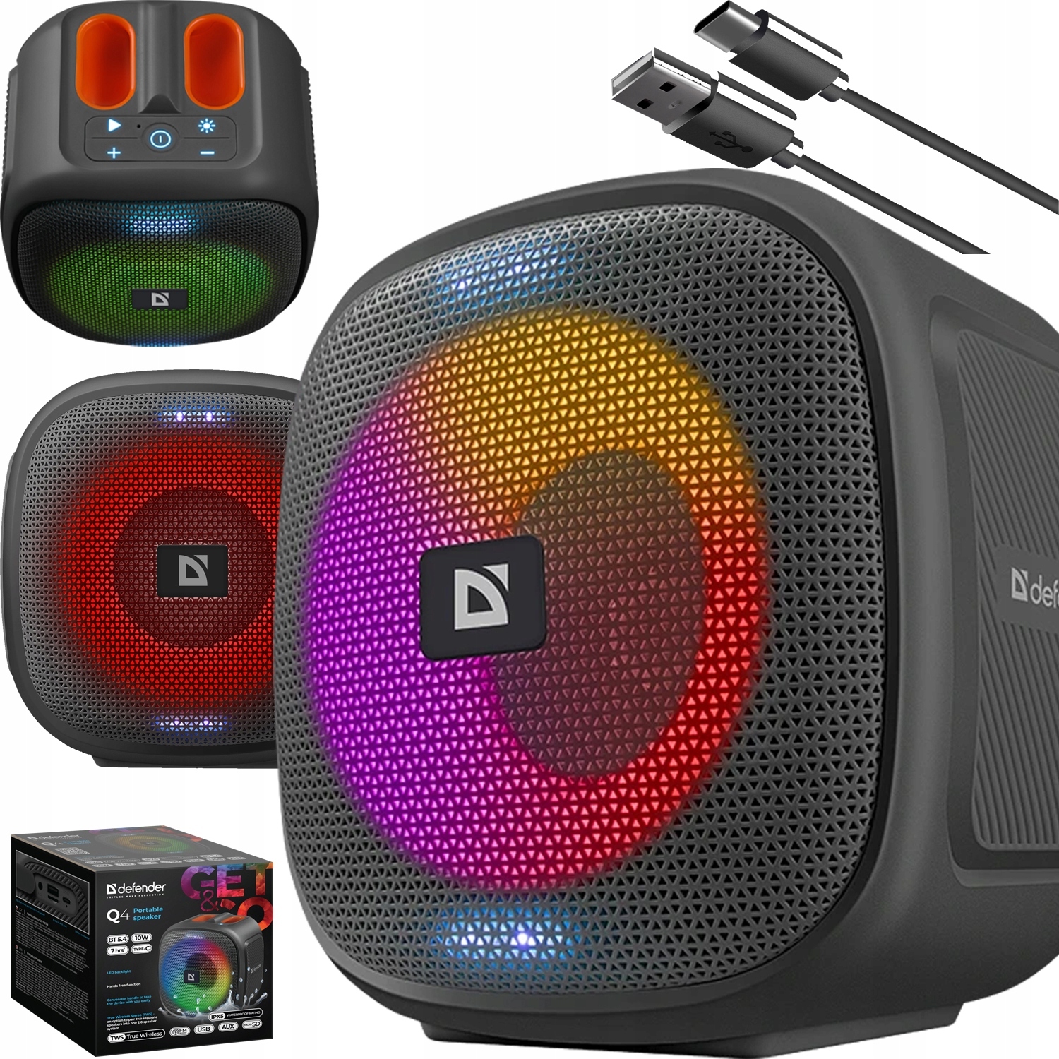 Party Lautsprecher Defender Boombox 10W Bluetooth 5.4 Fm Usb/Sd Ipx5 Tws Led BELLA-T-1322