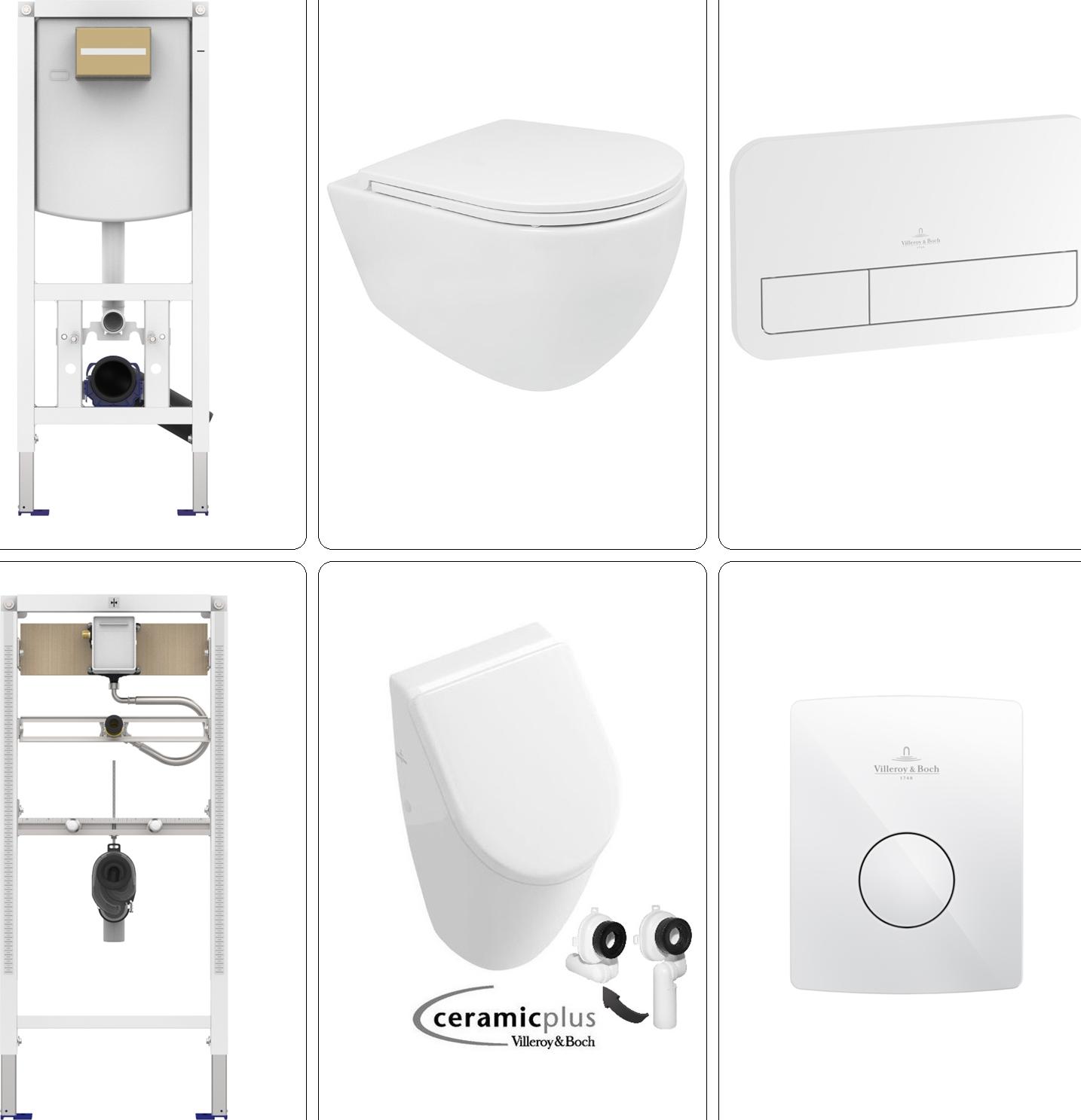 Villeroy & Boch BB INFINITY Wand WC spülrandlos mit VILLEROY&BOCH Zubehör & SUBWAY Urinal Ceramic Plus, weiß IFYSubSet16W