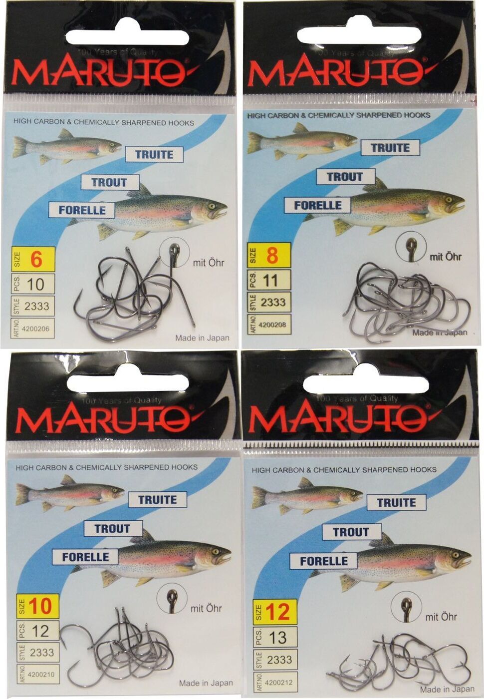 Maruto Forellenhaken Forellen Haken Forellenangeln Öhr , Größe:10 4200210-aus