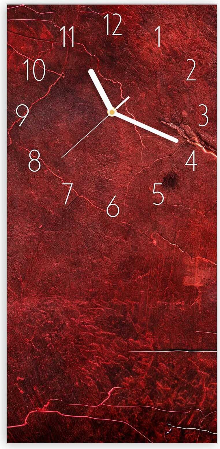 Primedeco Wanduhr aus Glas mit Motiv Rote Struktur- 30 x 60 cm - inkl. Aufhängesystem