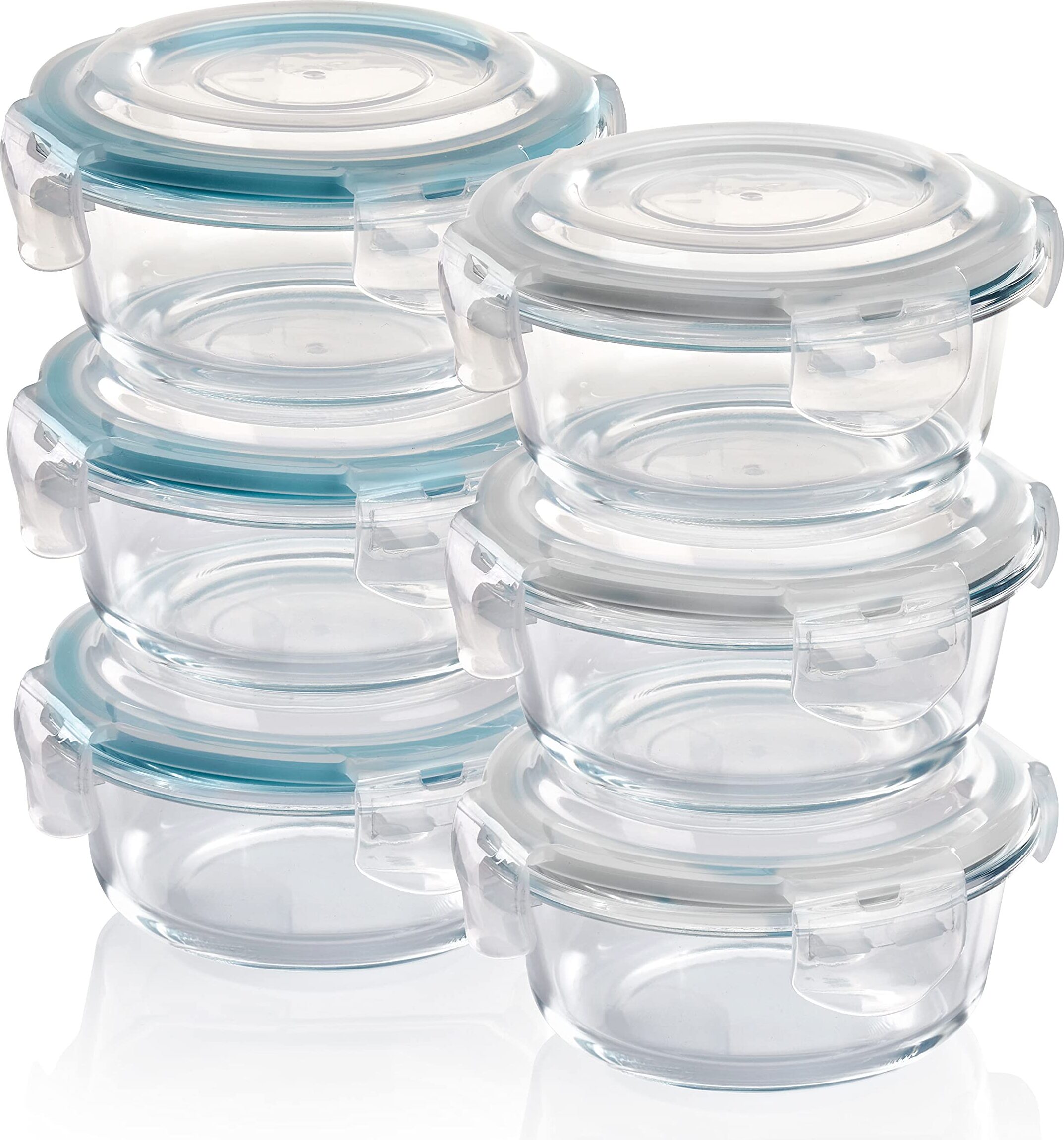 CP Creative Products Frischhaltedose – Glas Vorratsdosen 6x400 ml, rund, luftdicht mit Click-Verschluss, für Ofen, Mikrowelle & Gefrierfach geeignet