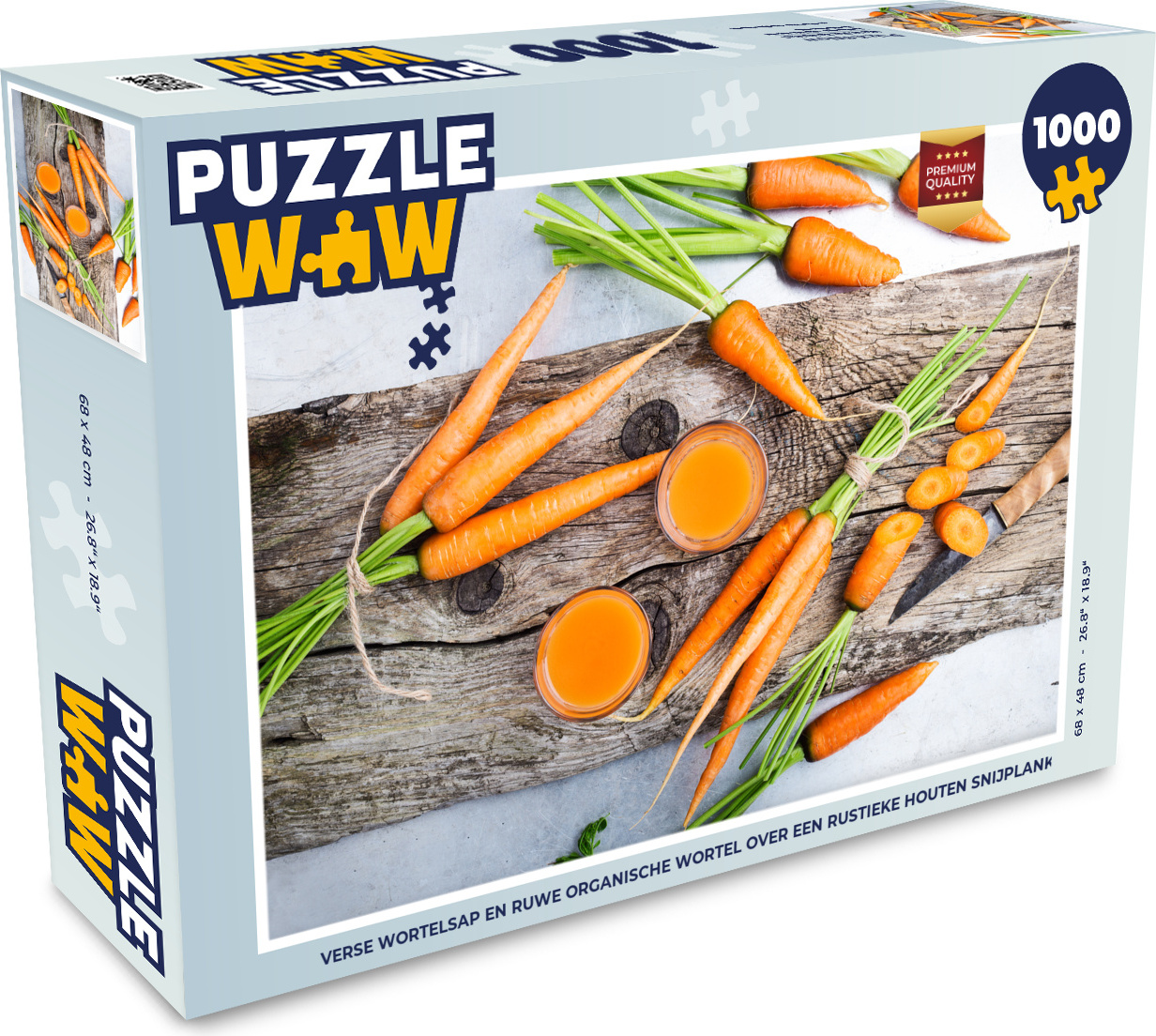 MuchoWow® Puzzle 1000 Teile Frischer Karottensaft und rohe Karotten auf einem rustikalen Holzbrettchen - Erwachsene - Rätsel 136|1300131