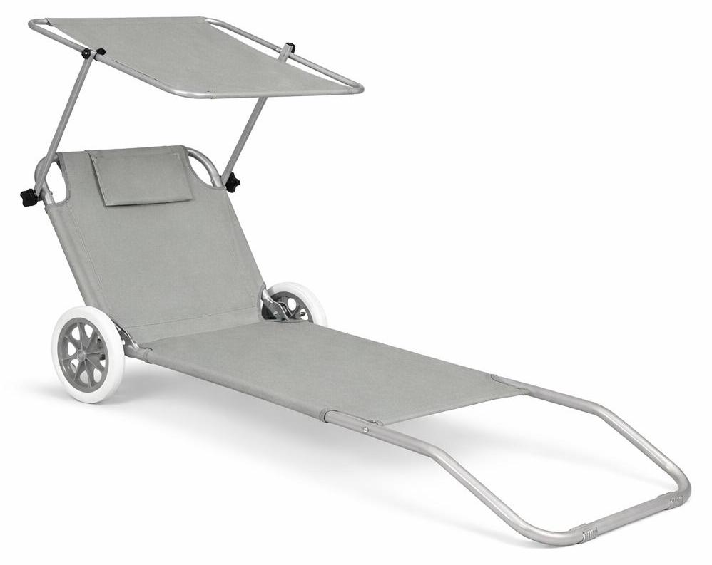 Unbranded Strandliege mit Rädern Sonnendach klappbar Grau Gartenliege Transportfunktion 120kg