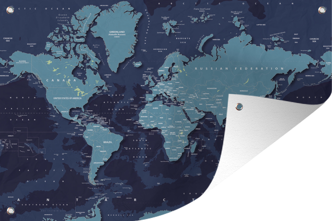 MuchoWow® 60x40 cm Outdoor-Poster Gartendeko Sichtschutz Garten Poster für den Garten Weltkarte - Abstrakt - Blau 133|1325012