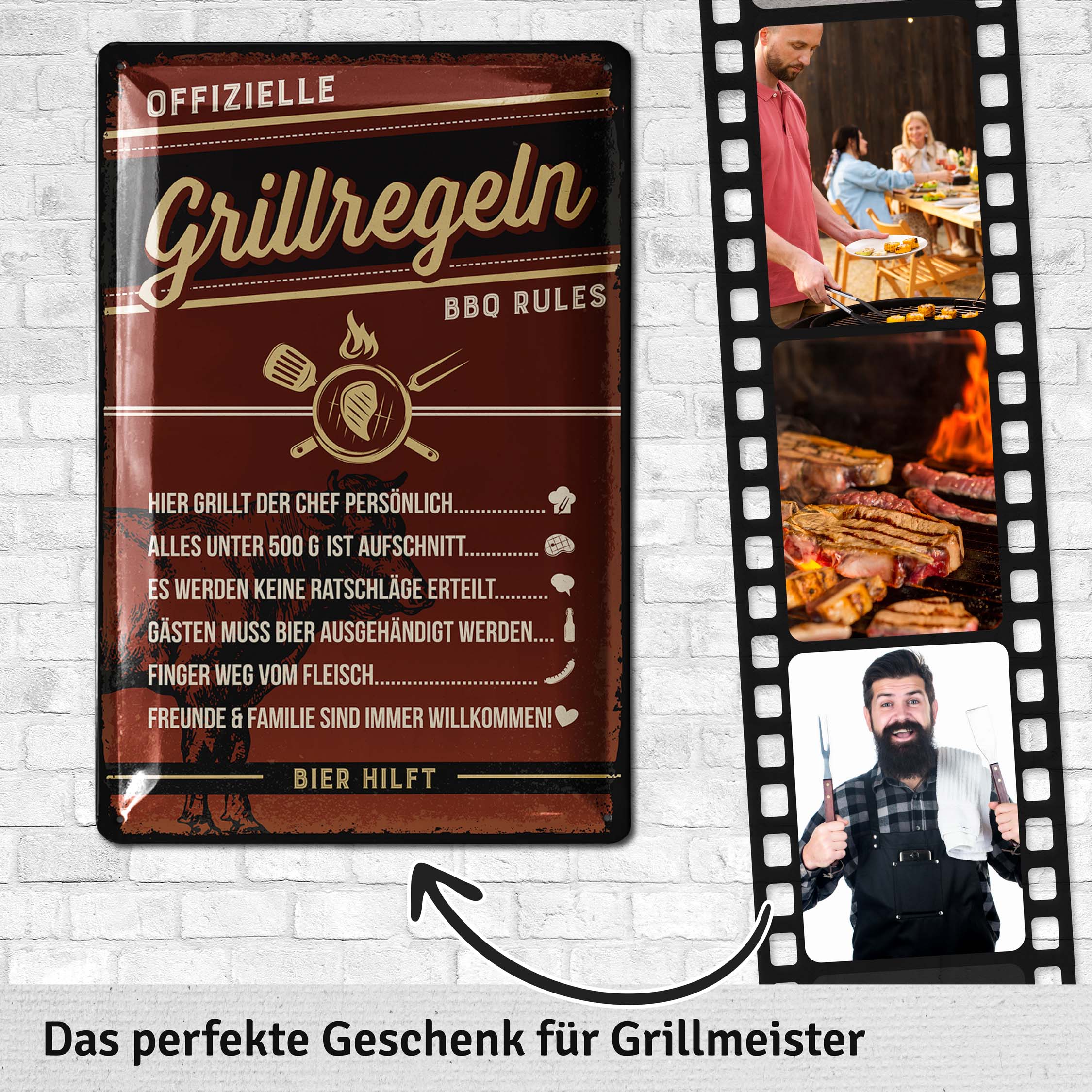 Retro Blechschilder Grillen - GRILLREGELN