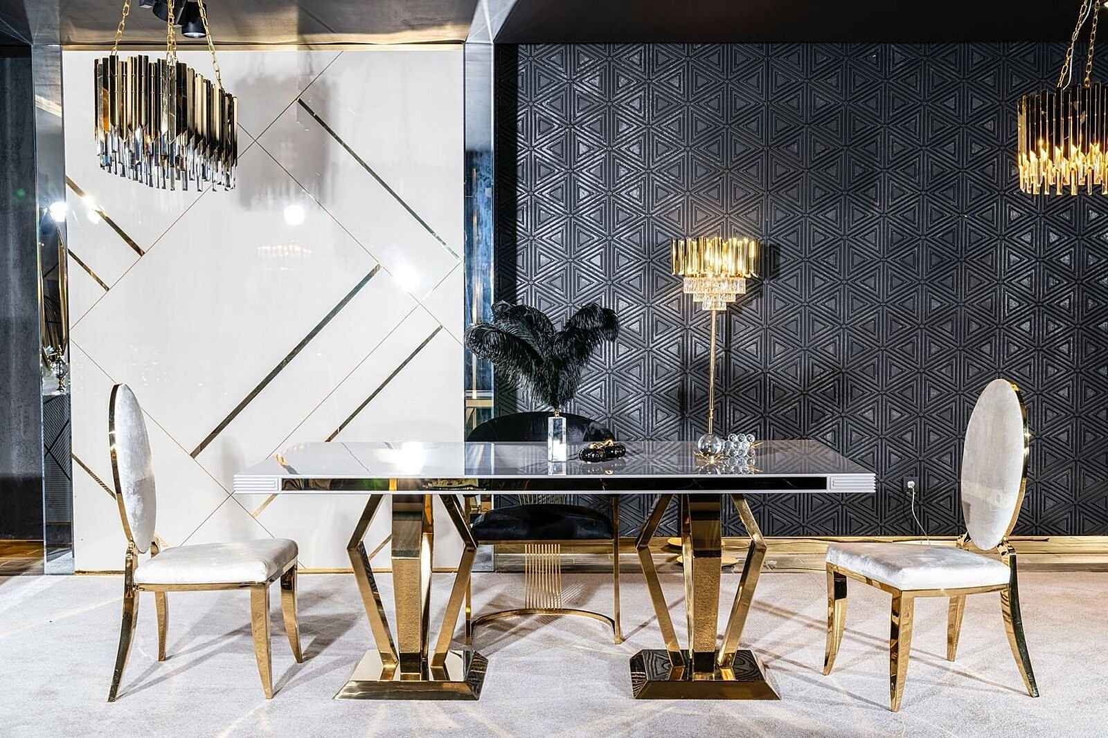 Esszimmer Luxus Esstisch Weiß Edelstahl 200x100x74 JVmoebel