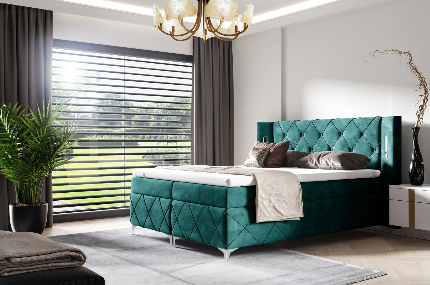 Čalúnená manželská posteľ 180x200 GELA - zelená + topper ZDARMA