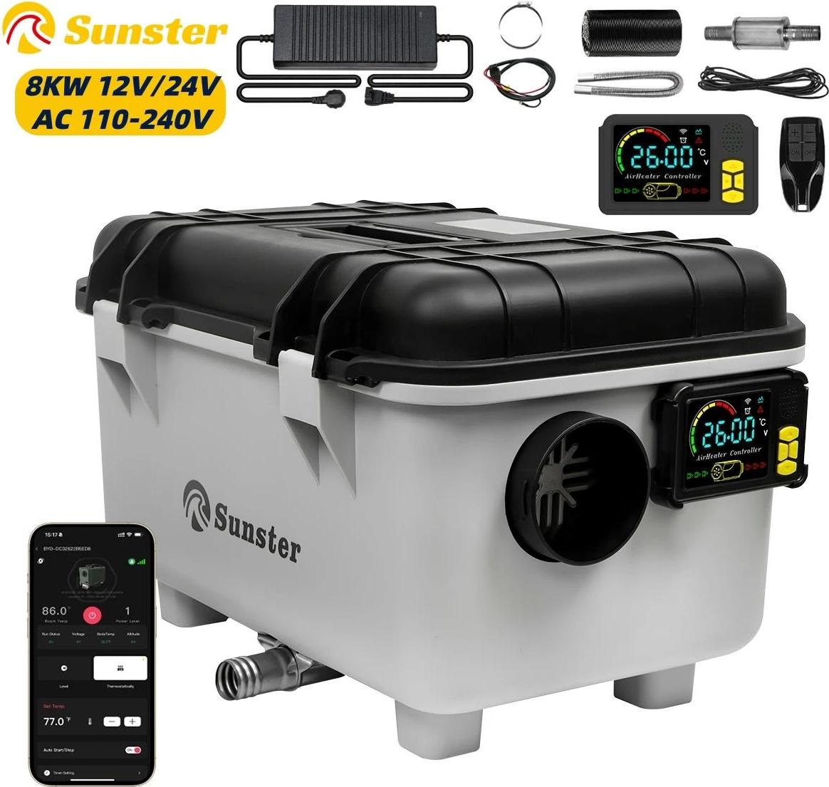 StarTech Diesel-Luftstandheizung - Parkheizung 8 kW - 12V/24V und 220V - LCD, Bluetooth App und Fernbedienung - Höhenmodus bis 5500 m - 6 l Tank - Schwarz