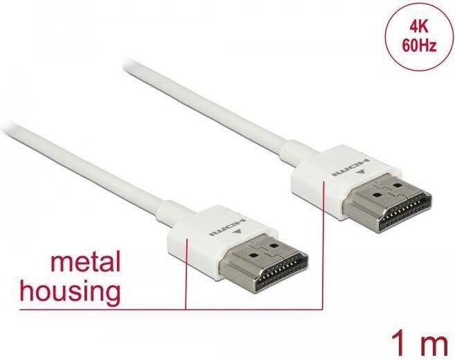 DELOCK HDMI-Kabel HighSpeed Ethernet A->A 4K 3D 1,00m weiß 85122