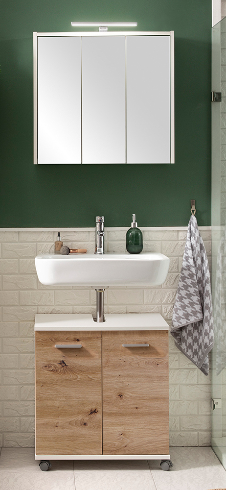 Lomadox Badmöbel Set 2-teilig in weiß mit Eiche PROVIDENCE-80 LA80-PROVIDENCE-80-SET6