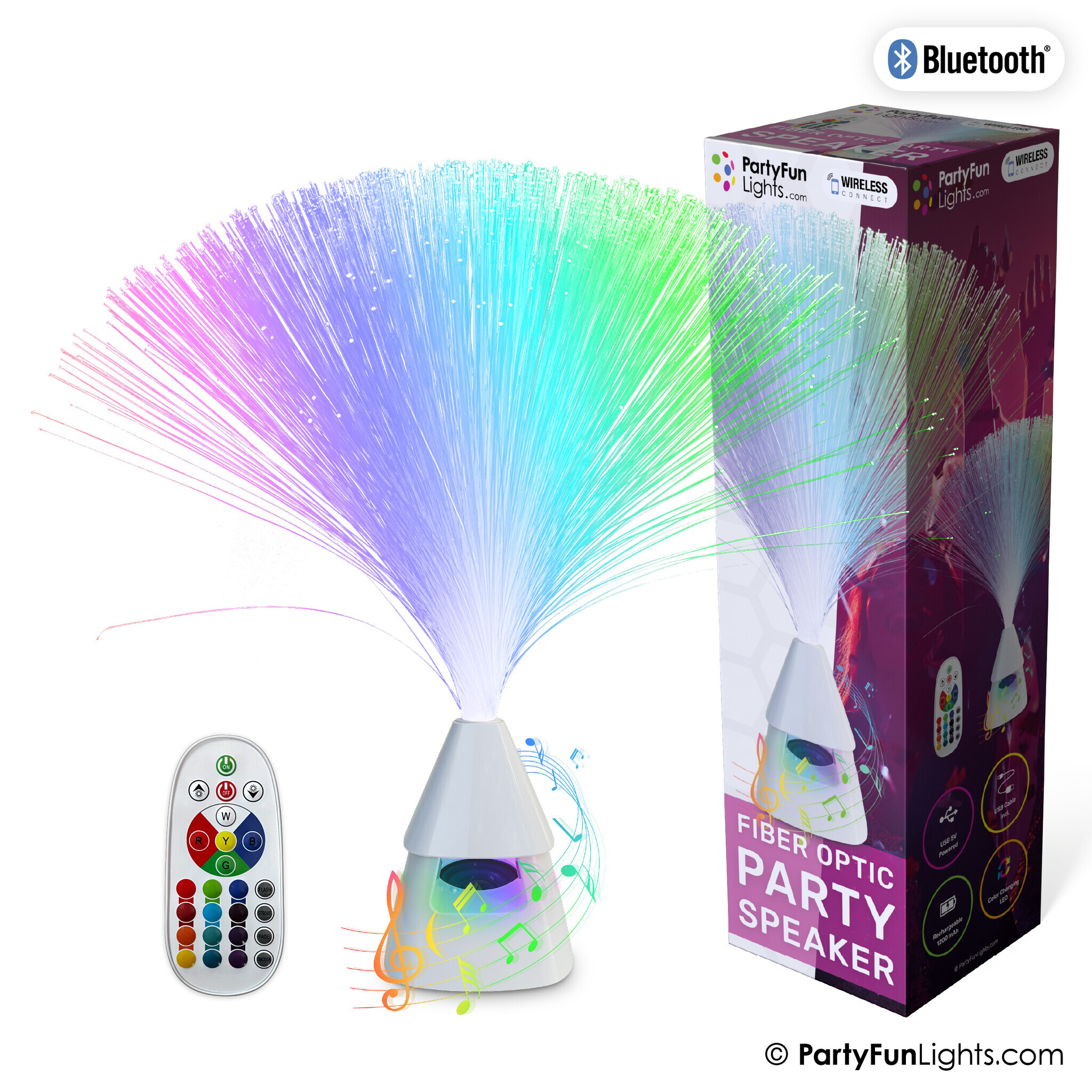 PartyFunLights Farbwechselnder LED-Faseroptik-Bluetooth-Party-Lautsprecher 86815