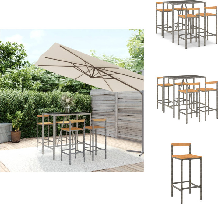 vidaXL 5-dielny záhradný barový set sivý polyratan a masívne drevo akácie - Záhradné nábytkové sety